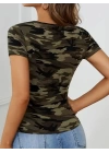 Kadın Kısa Kollu Bisiklet Yaka Dekolteli Süprem Bluz