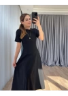 Kadın Kısa Kollu Bisiklet Yaka Maksi Boy Ithal Krep Elbise