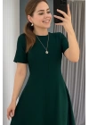 Kadın Kısa Kollu Bisiklet Yaka Maksi Boy Ithal Krep Elbise