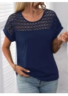 Kadın Kısa Kollu Bisiklet Yaka Salaş Viskon Bluz