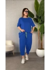 Kadın Kısa Kollu Bisiklet Yaka Viskon Iki Iplik Bluz Ve Pantolon Ikili Takım