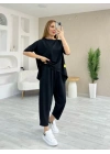 Kadın Kısa Kollu Bisiklet Yaka Viskon Iki Iplik Bluz Ve Pantolon Ikili Takım
