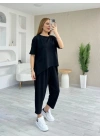 Kadın Kısa Kollu Bisiklet Yaka Viskon Iki Iplik Bluz Ve Pantolon Ikili Takım