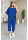 Kadın Kısa Kollu Bisiklet Yaka Viskon Iki Iplik Bluz Ve Pantolon Ikili Takım