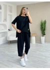 Kadın Kısa Kollu Bisiklet Yaka Viskon Iki Iplik Bluz Ve Pantolon Ikili Takım