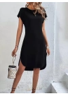 Kadın Kısa Kollu Bisiklet Yaka Viskon Iki Iplik Elbise