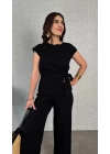 Kadın Kısa Kollu Bisiklet Yaka Yandan Bağlamalı Bürümcük Bluz Ve Pantolon Ikili Takım