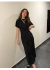 Kadın Kısa Kollu Bisiklet Yaka Yandan Bağlamalı Viskon Iki Iplik Elbise