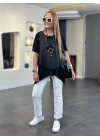 Kadın Kısa Kollu Bisiklet Yaka Yelek Bluz Asimetrik Kesim İkili Takım