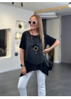 Kadın Kısa Kollu Bisiklet Yaka Yelek Bluz Asimetrik Kesim İkili Takım