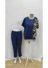 Kadın Kısa Kollu Bisiklet Yaka Zebra Desen Bluz Ve Pantolon Ikili Takım