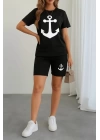 Kadın Kısa Kollu çapa Baskılı Viskon Ikili Takım
