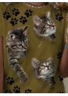 Kadın Kısa Kollu Kedi Ve Pati Baskılı Süprem T-shirt