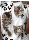 Kadın Kısa Kollu Kedi Ve Pati Baskılı Süprem T-shirt