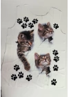 Kadın Kısa Kollu Kedi Ve Pati Baskılı Süprem T-shirt