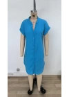 Kadın Kısa Kollu önden Düğmeli Ithal Keten Elbise