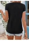 Kadın Kısa Kollu önden Fermuarlı Kol Ucu ışıltılı Viskon Bluz