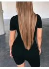 Kadın Kısa Kollu önü Fermuarlı Bodycon Dalgıç Tulum
