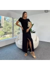 Kadın Kısa Kollu Sırt Dekolteli Yırtmaçlı Pegasus Kumaş Elbise