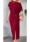 Kadın Kısa Kollu Tek Omuzdan Açık Beli Lastikli Sandy Maxi Elbise
