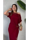 Kadın Kısa Kollu Tek Omuzdan Açık Beli Lastikli Sandy Maxi Elbise