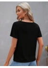 Kadın Kısa Kollu V şerit Yakalı Viskon Bluz