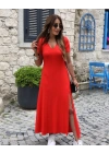 Kadın Kısa Kollu V Yaka Maxi Boy Elbise 124 Cm