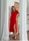 Kadın Kısa Kollu V Yaka Maxi Boy Elbise 124 Cm