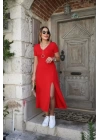Kadın Kısa Kollu V Yaka Maxi Boy Elbise 124 Cm