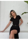Kadın Kısa Kollu V Yaka Maxi Boy Elbise 124 Cm