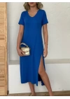 Kadın Kısa Kollu V Yaka Maxi Boy Elbise 124 Cm