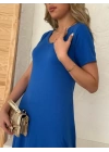 Kadın Kısa Kollu V Yaka Maxi Boy Elbise 124 Cm