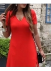 Kadın Kısa Kollu V Yaka Maxi Boy Elbise 124 Cm