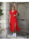 Kadın Kısa Kollu V Yaka Maxi Boy Elbise 124 Cm
