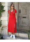 Kadın Kısa Kollu V Yaka Maxi Boy Elbise 124 Cm