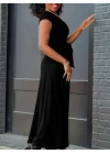 Kadın Kısa Kollu V Yakalı Belden Kuşaklı Maksi Boy Viskon Elbise