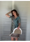Kadın Kısa Kollu V Yakalı çiçek Baskılı Midi Süprem Elbise