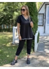 Kadın Kısa Kollu V Yakalı Iki Iplik Bluz Ve Pantolon Ikili Takım
