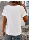 Kadın Kısa Kollu V Yakalı şerit Detaylı Viskon Bluz