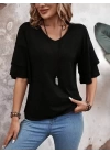 Kadın Kısa Kollu V Yakalı Viskon Bluz