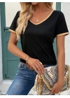 Kadın Kısa Kollu V Yakalı Viskon Bluz