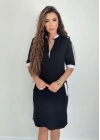 Kadın Kısa Kollu Yakadan Fermuarlı Cepli Yandan Yırtmaçlı Viskon Elbise