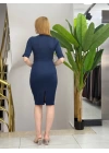 Kadın Kısa Kollu Yakalı Kruvaze Yakalı Beli Kemerli Midi Modal Elbise