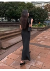 Kadın Kısa Kollu Yakalı önden Düğmeli Maxi Triko Elbise