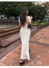 Kadın Kısa Kollu Yakalı önden Düğmeli Maxi Triko Elbise
