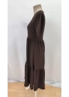 Kadın Kısa Kollu Yakası Açık Katlı Bürümcük Balon Elbise