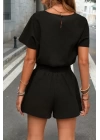 Kadın Kısa Kollu Yuvarlak Yakalı Ithal Keten Bluz Ve Short Ikili Takım