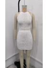 Kadın Kolsuz Mini Erer Crop Ikili Triko Takım