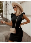 Kadın Kolsuz Omzu Volanlı Bisiklet Yaka Kaşkorse Mini Elbise