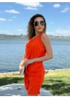 Kadın Kolsuz V Yaka Kuş Gözü Detay Bluz Short Aerobin Ikili Takım
